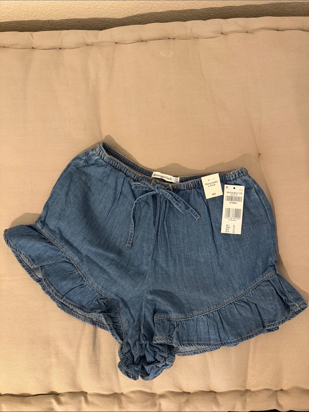 Abercrombie & Fitch Denim Blue High-Waist Ruffle Trim Shorts